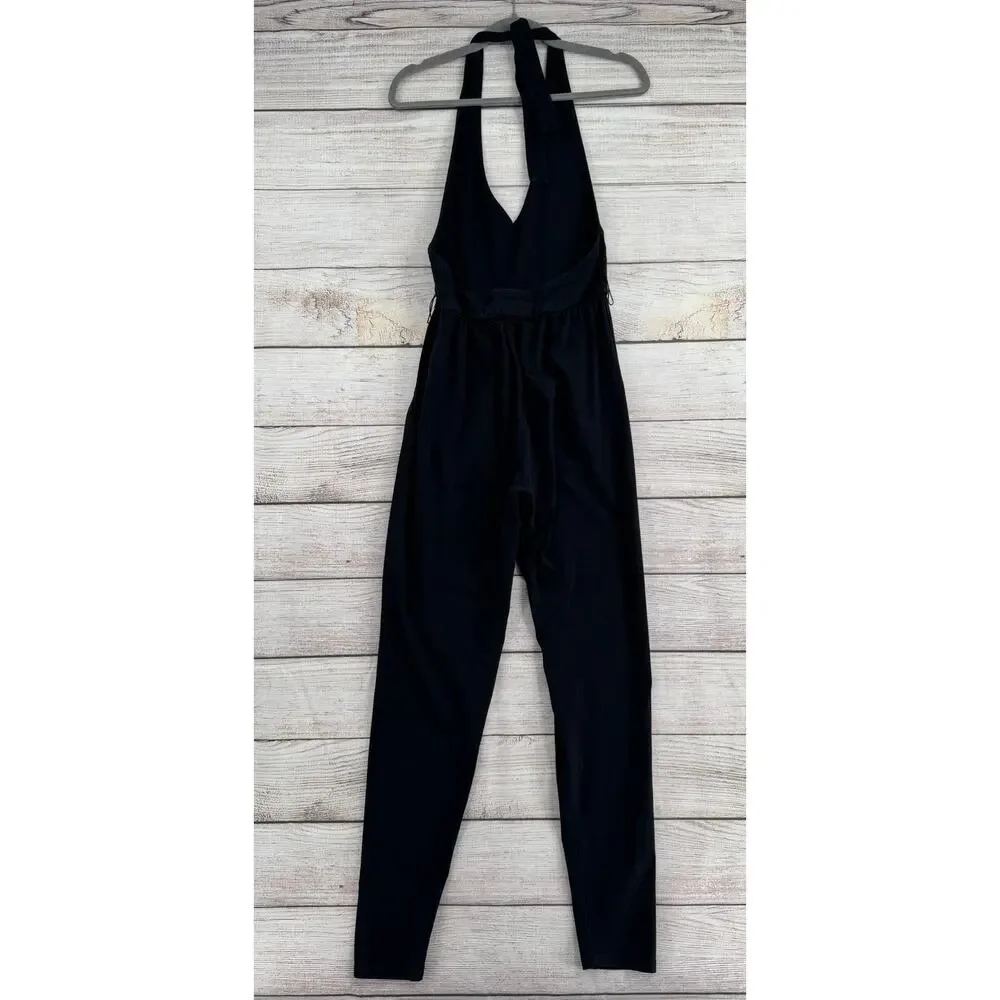 Free People Halter Jumpsuit Womens XS Black Stretch Tie‎ Neck